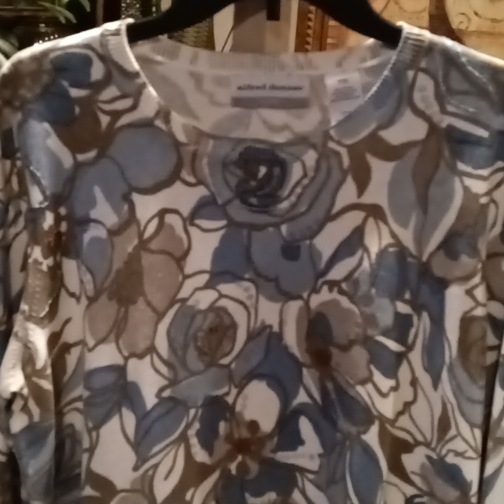 alfred dunner teal multi-colored l/s sweater w ribbed hem, cuffs & shimmers PXL